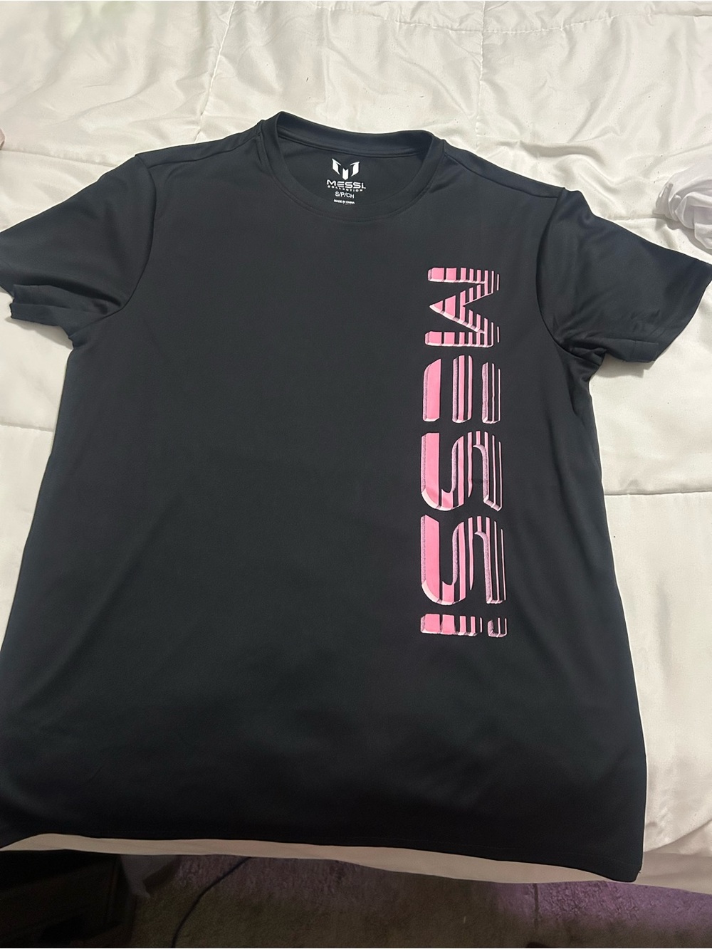 Moussy Black Short Sleeve Tee with Pink Vertical Logo